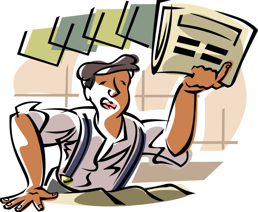 Vector Illustration of Corner Newsstand or Stall Vendor Sells Newspapers and Magazines