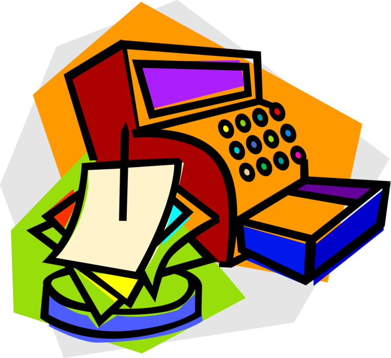 Vector Illustration of Cash Register for Registering and Calculating Transactions with Receipts