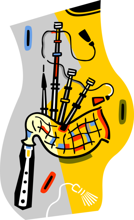 Vector Illustration of Scottish Highland Bagpipes Musical Wind Instrument
