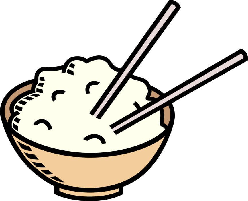 Vector Illustration of Bowl of Chinese Food Rice with Chopsticks Eating Utensils