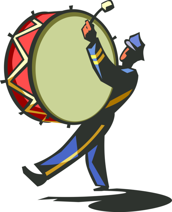 Vector Illustration of Marching Band Drummer with Bass Drum Percussion Instrument