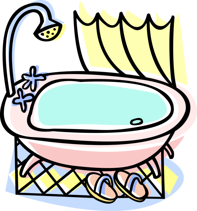 Vector Illustration of Bathroom Bathtub Tub Fixture for Bathing