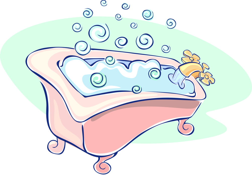 Vector Illustration of Bathtub Bubble Bath in Bathroom
