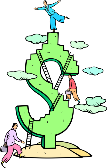 Vector Illustration of Businessmen Climbing Corporate Ladder to Financial Success