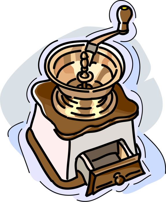 Vector Illustration of Manual Burr-Mill Kitchen Coffee Grinder Facilitates the Brewing Process