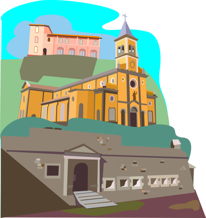 Vector Illustration of European Christian Church Architecture 