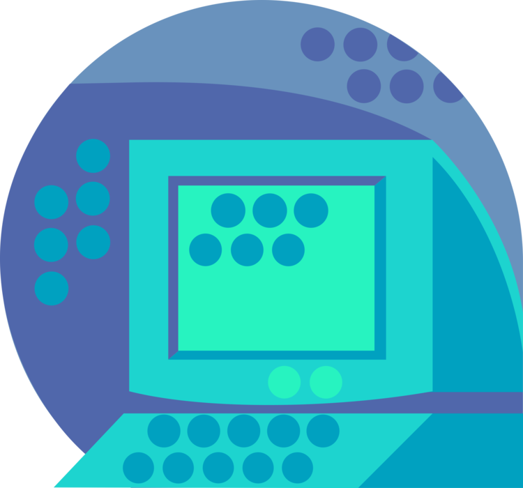 Vector Illustration of Computer Desktop System Monitor Screen and Keyboard