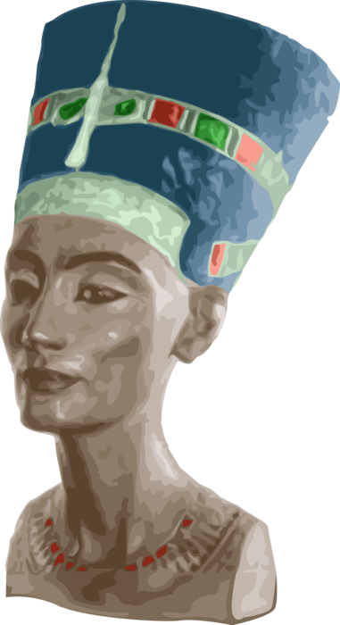Vector Illustration of Nefertiti Egyptian Queen and Great Royal Wife of Egyptian Pharaoh Akhenaten