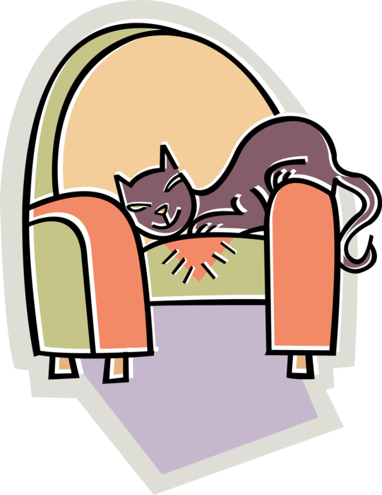 Vector Illustration of Domestic Housecat Sleeping in Comfortable Chair