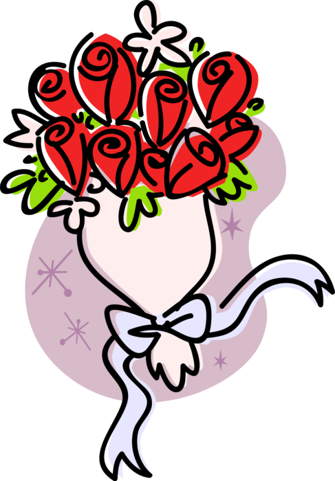 Vector Illustration of Bride's Floral Wedding Bouquet of Rose Flowers