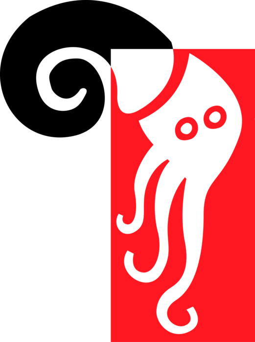 Vector Illustration of Cephalopod Squid have Eight Arms and Two Tentacles