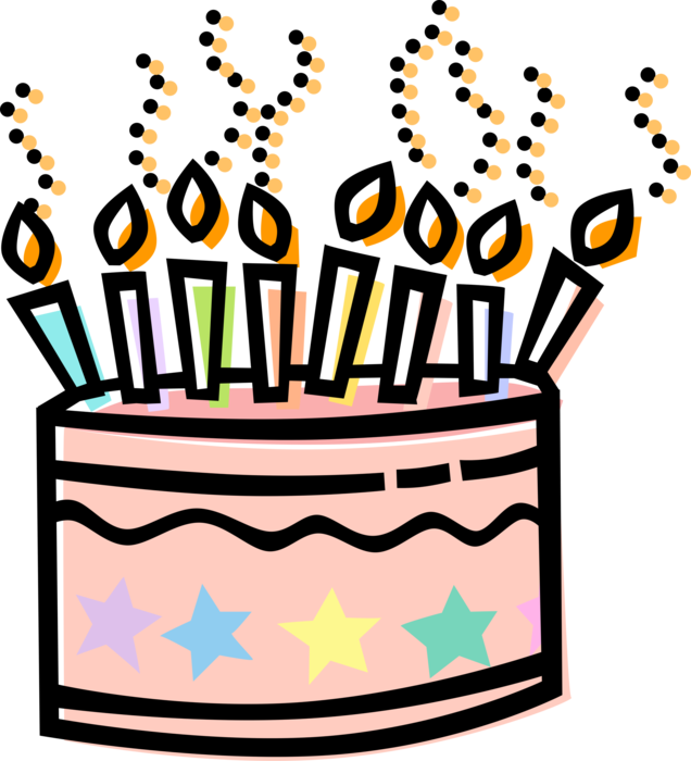Vector Illustration of Special Occasion Birthday Cake with Lit Candles