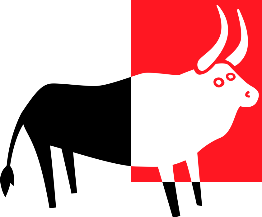 Vector Illustration of Spanish Bullfighting Bull with Horns, Spain