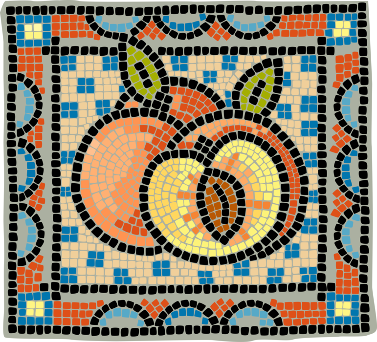 Vector Illustration of Decorative Mosaic Edible Fruit Peach or Nectarine