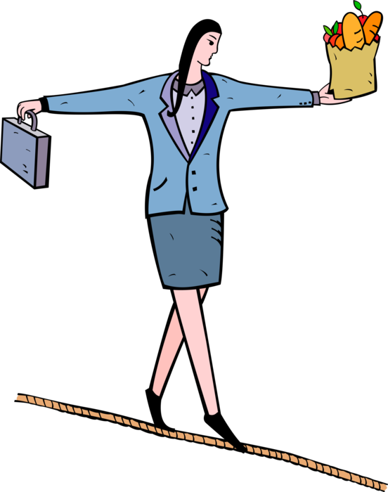 Vector Illustration of Businesswoman Balancing While Walking on Tightrope High-Wire