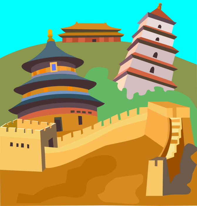 Vector Illustration of Great Wall of China Fortification from Ming Dynasty, Beijing Imperial Palace