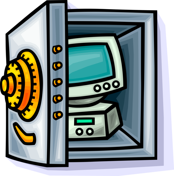 Vector Illustration of Innovative Computer Technology Secure in Bank Vault Safe