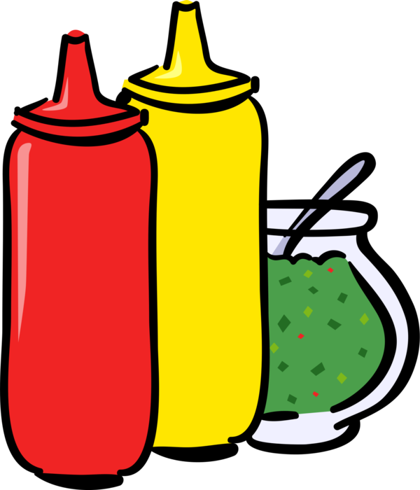 Vector Illustration of Ketchup, Mustard and Relish Food Condiments