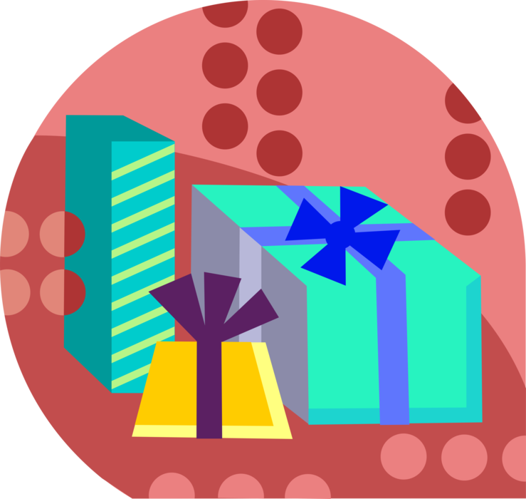 Vector Illustration of Gift Wrapped Birthday, Anniversary, or Christmas Present with Ribbon and Bows