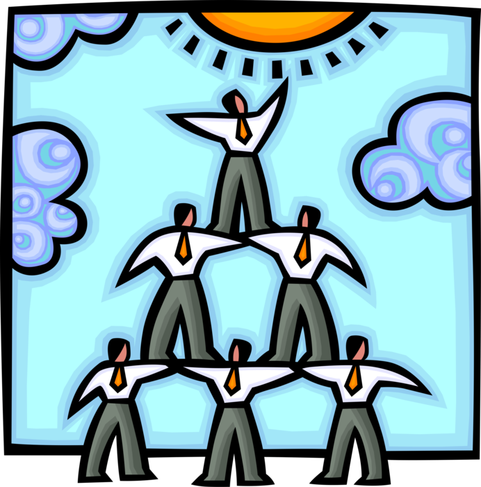 Vector Illustration of Businessmen Use Teamwork to Build Pyramid to Sun