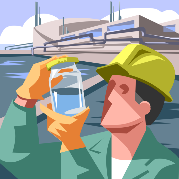 Vector Illustration of Drinking Water Analysis Sample at Water Filtration Plant