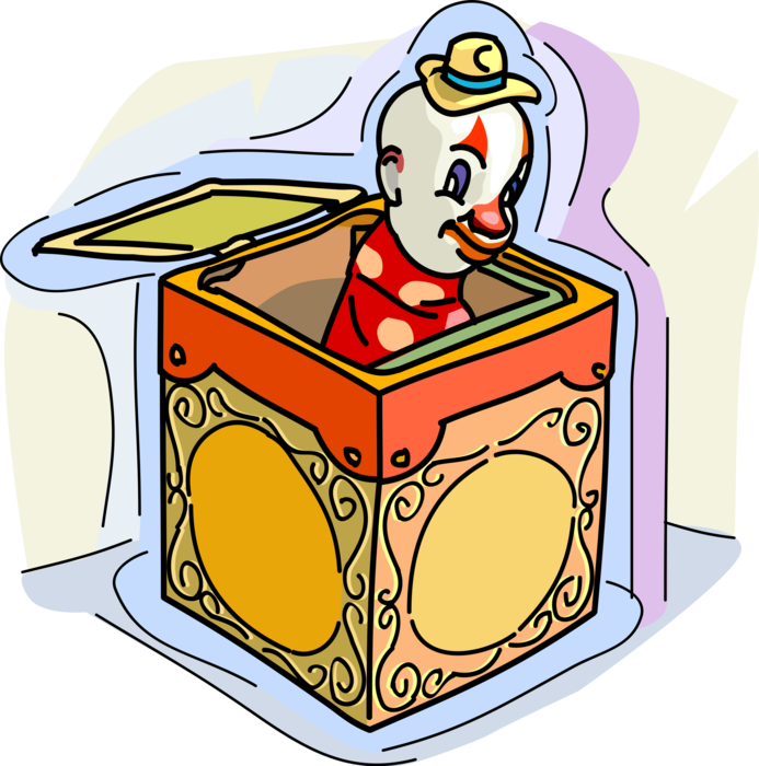 Vector Illustration of Jack-in-the-Box Children's Toy Plays Melody and Pops Open