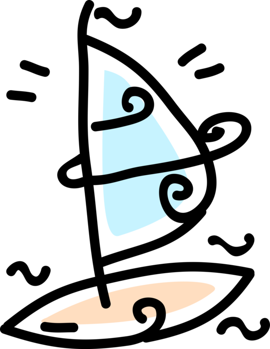 Vector Illustration of Windsurfing Windsurfer Powered by Wind on Sailboard