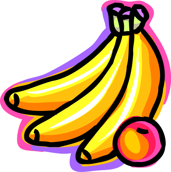 Vector Illustration of Bananas and Orange Fruit