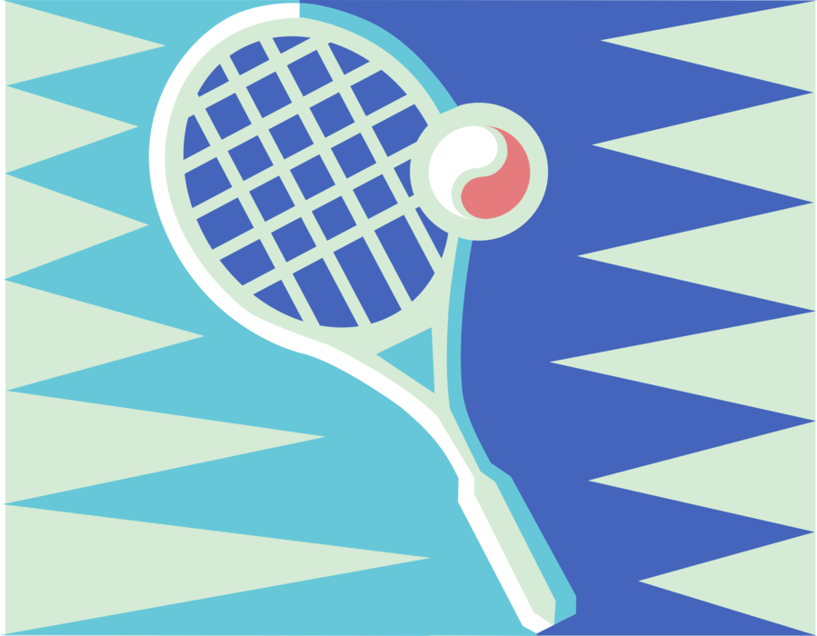 Vector Illustration of Sport of Tennis Racket or Racquet and Tennis Ball