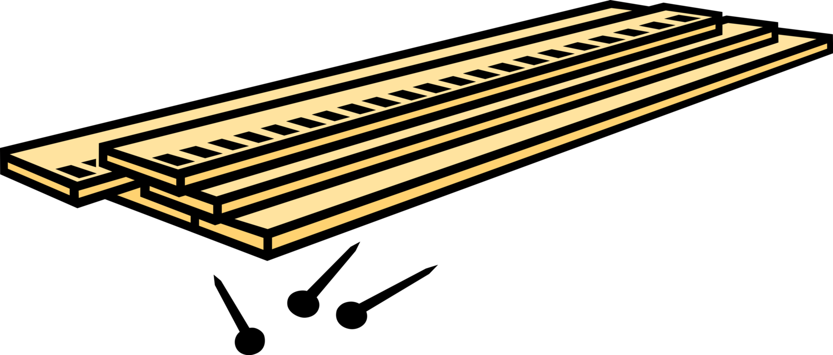 Vector Illustration of Wood Lumber Boards and Nails used in Carpentry and Construction