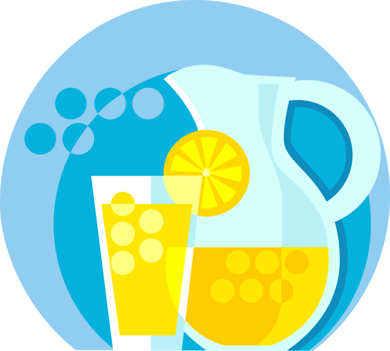 Vector Illustration of Lemonade Glass and Pitcher with Lemon Slice