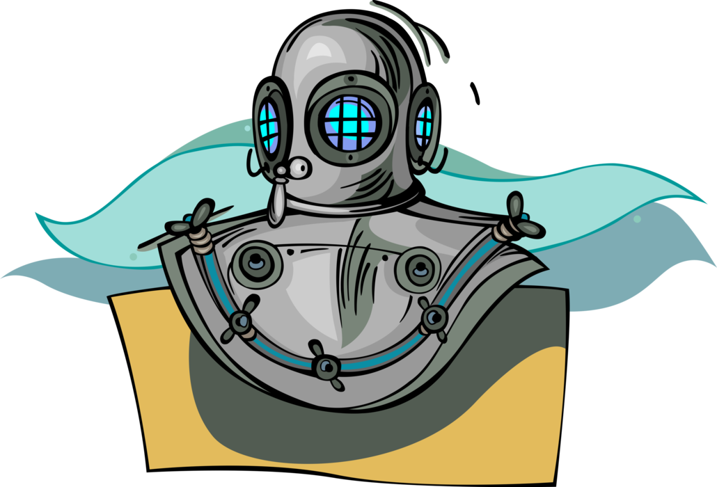 Vector Illustration of Diving Helmet Provided Surface-Supplied Breathing Gas to Divers