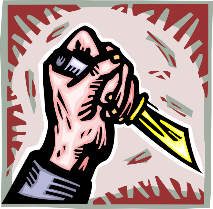Vector Illustration of Threatening Hand Holds Knife Weapon