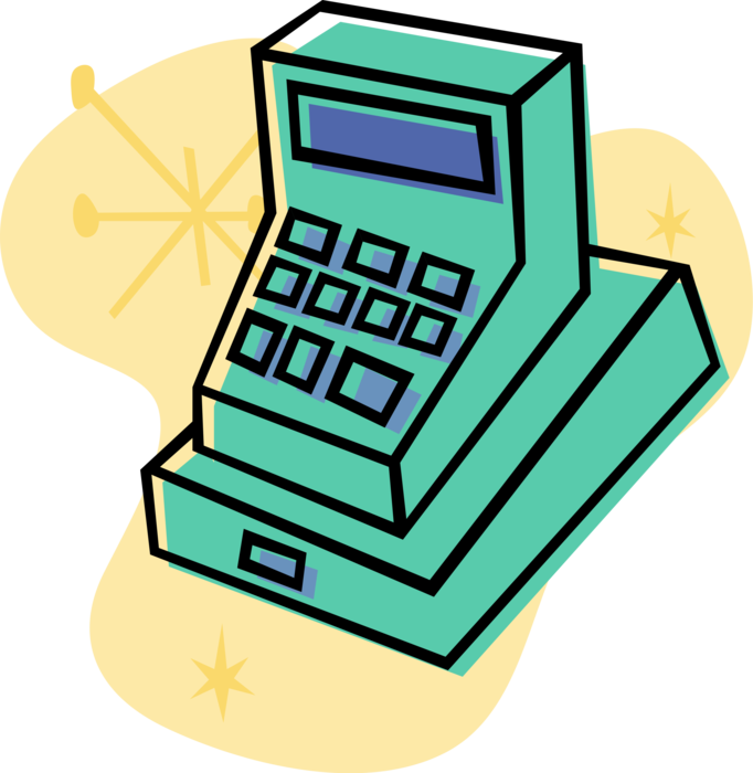 Vector Illustration of Cash Register for Registering and Calculating Retail Sales Transactions