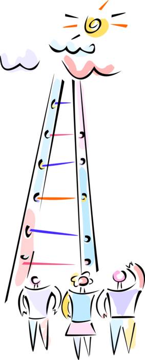 Vector Illustration of Business Colleagues Climbing Ladder to Success