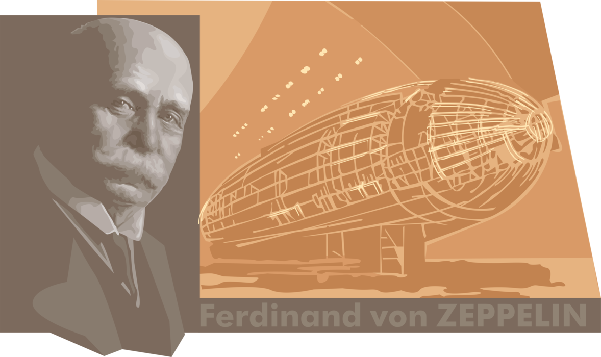Vector Illustration of Ferdinand von Zeppelin, German Aircraft Manufacturer, Founded Zeppelin Airship Company