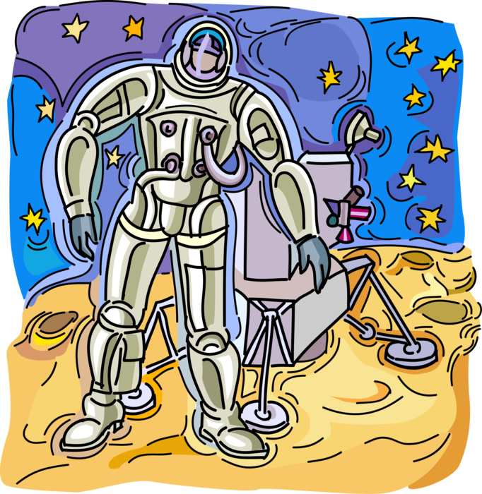 Vector Illustration of Astronaut in Space Travel Lands on Planet