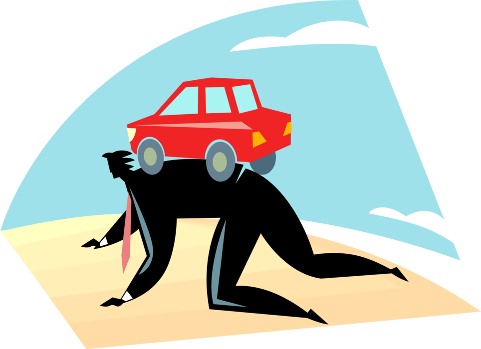 Vector Illustration of Businessman Crawling with Automobile Motor Vehicle Car on Back