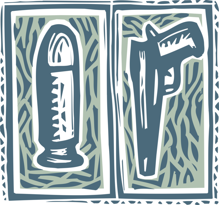 Vector Illustration of Handgun Handheld Firearm Weapon Gun and Bullet Ammunition