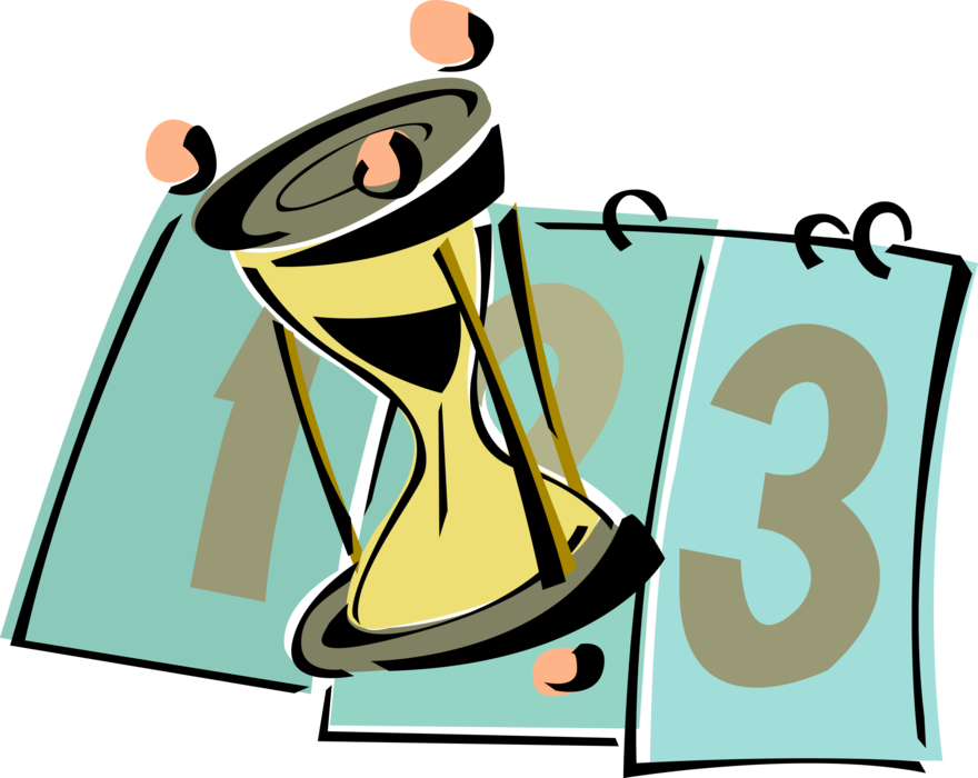 Vector Illustration of Calendar Counts Days with Hourglass or Sandglass Measuring Time