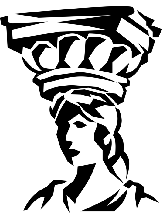 Vector Illustration of Caryatid Sculpted Female Figure Serving as Architectural Support Column