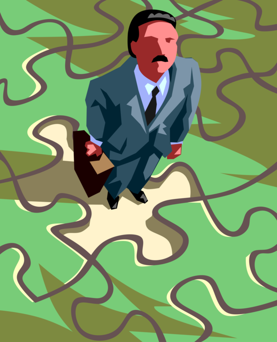 Vector Illustration of Businessman is Missing Piece of Jigsaw Puzzle