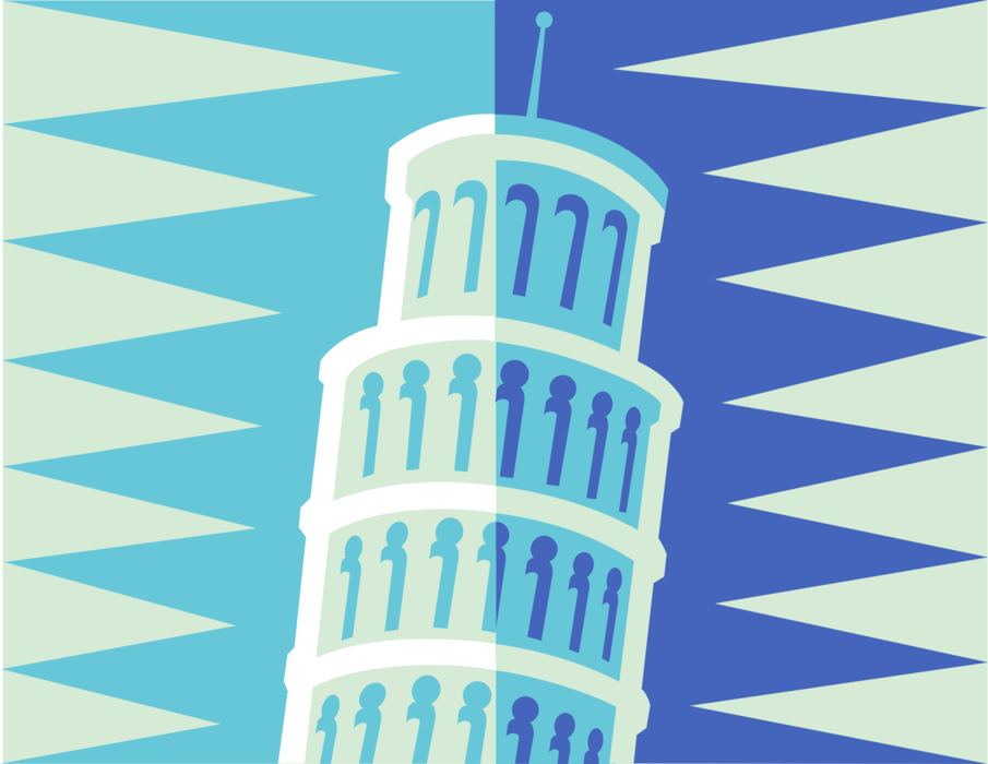 Vector Illustration of Leaning Tower of Pisa Campanile Freestanding Cathedral Bell Tower, Italy