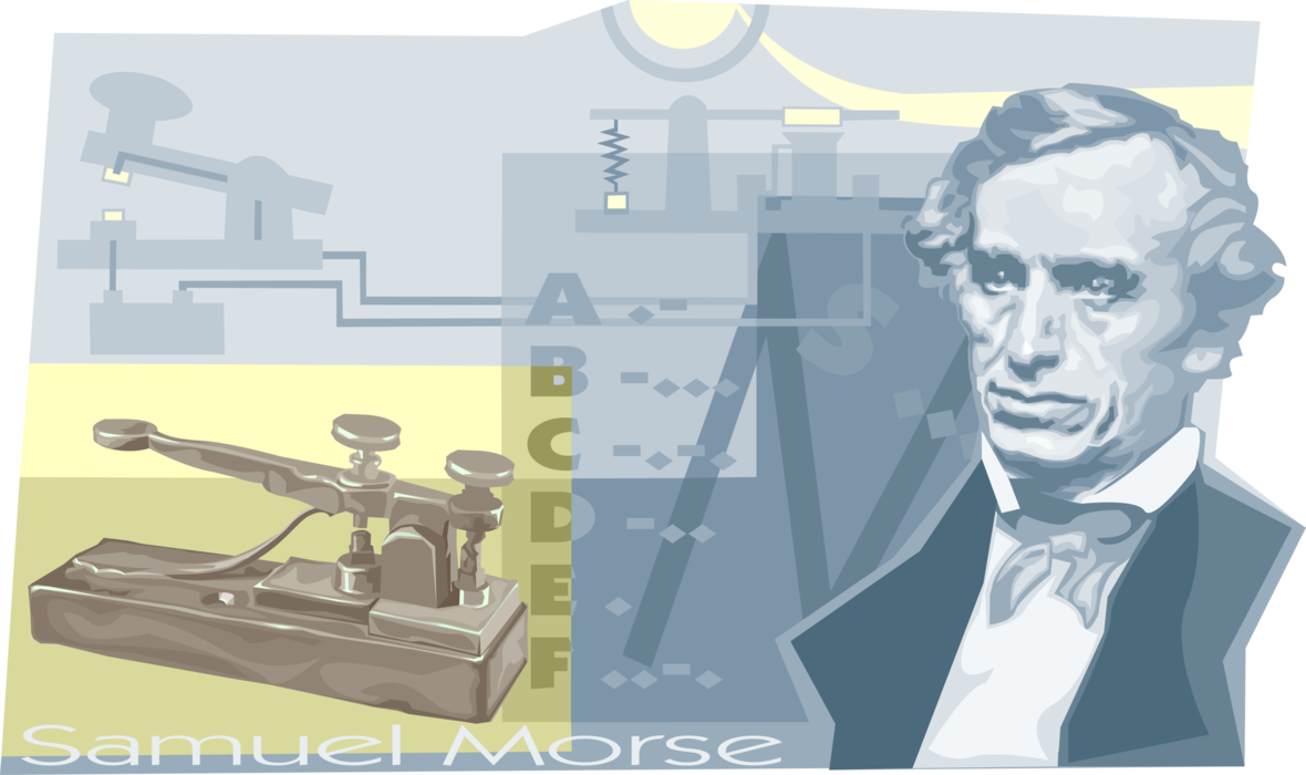 Vector Illustration of Samuel Morse, Discoverer of Morse Code and Commercial Use of Telegraph