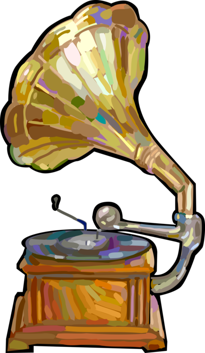 Vector Illustration of Gramophone Phonograph Record Player for Mechanical Reproduction of Sound