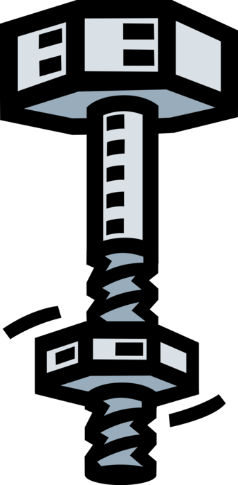 Vector Illustration of Nut Mated with Screw Bolt Threaded Fastener