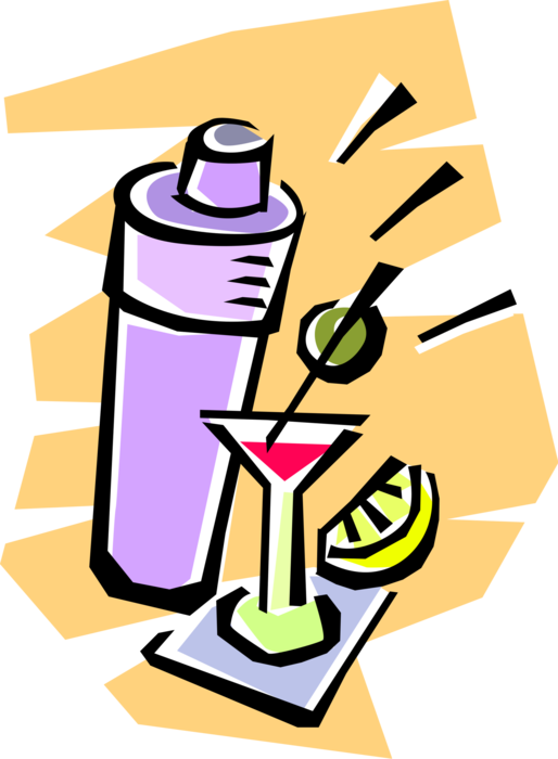 Vector Illustration of Cocktail Shaker and Alcohol Beverage Cocktail