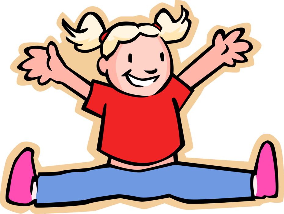 Vector Illustration of Primary or Elementary School Student Girl Jumping for Joy