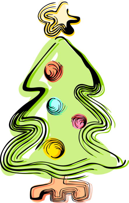 Vector Illustration of Evergreen Christmas Tree with Ornament Decorations