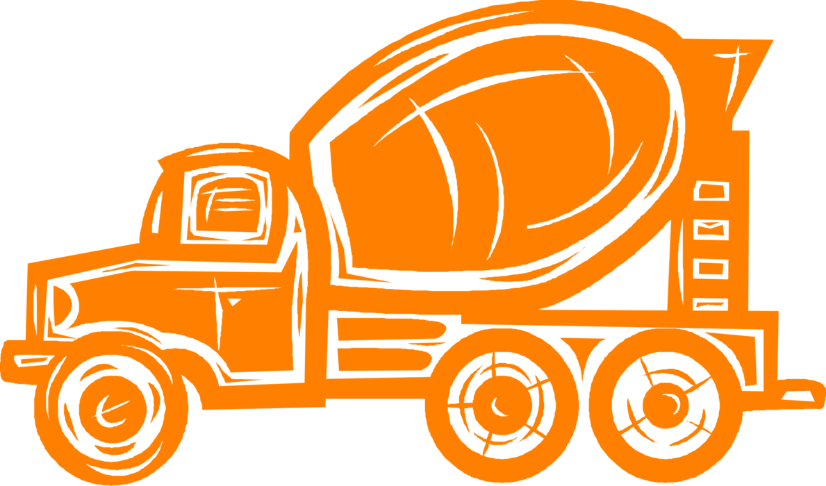 Vector Illustration of Construction Industry Heavy Machinery Equipment Concrete Cement Mixer Truck